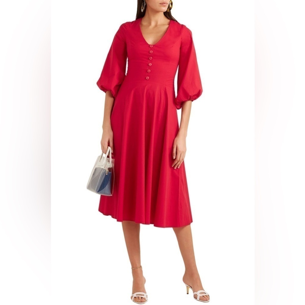 STAUD Veronica Stretch Cotton Poplin Red Dress Size 6